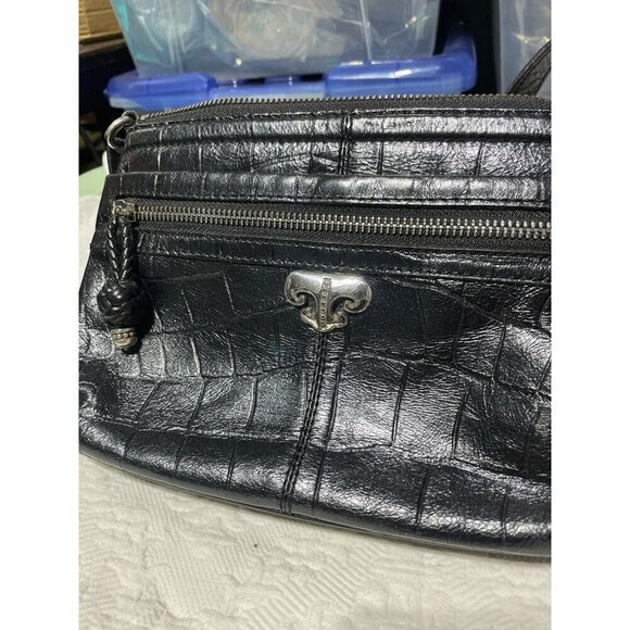 Brighton Black Leather Crossbody Bag With Zippered Pockets & Adjustable Strap - Picture 6 of 6